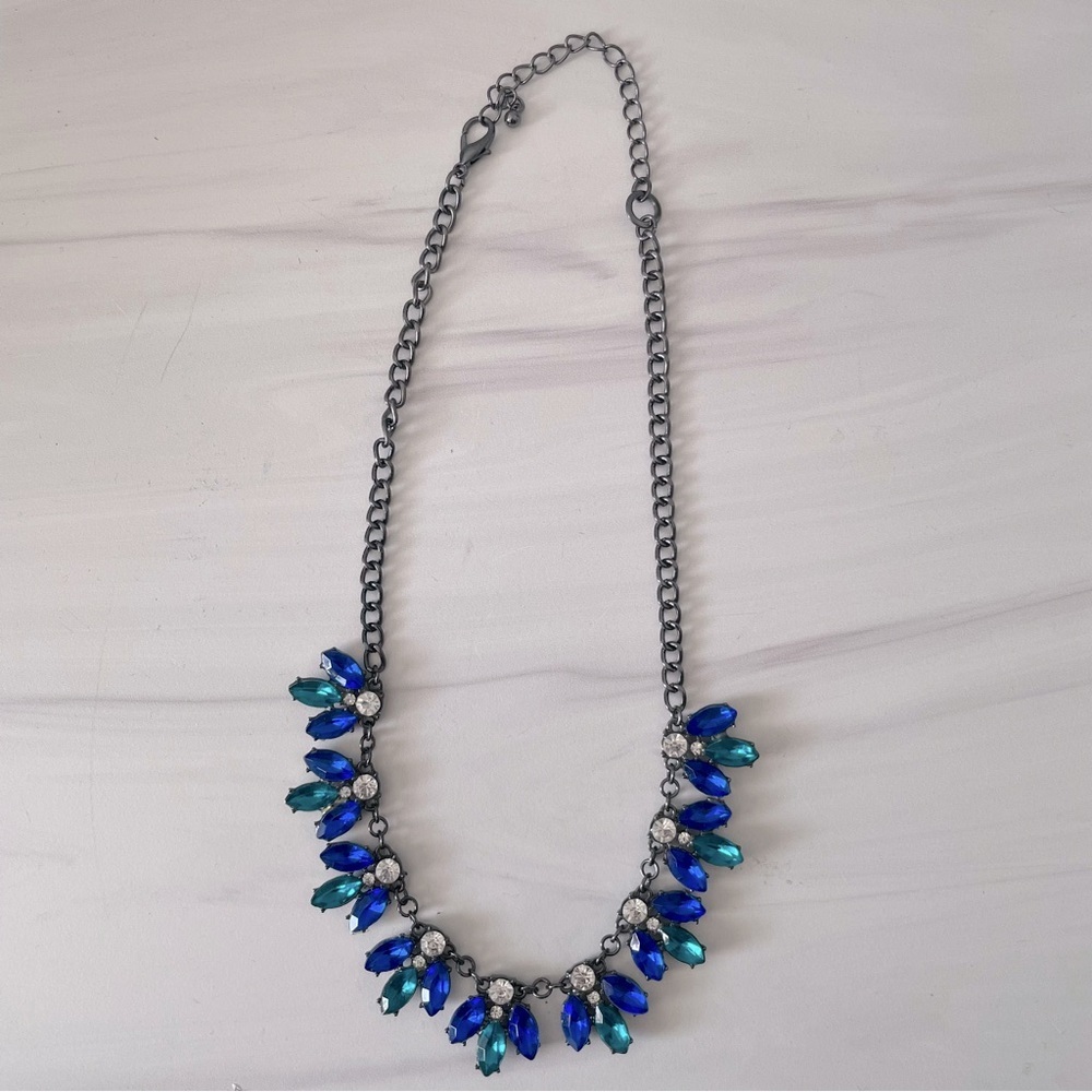 Green and Blue Floral Rhinestone Drop Necklace- Unbranded - Picture 4 of 5